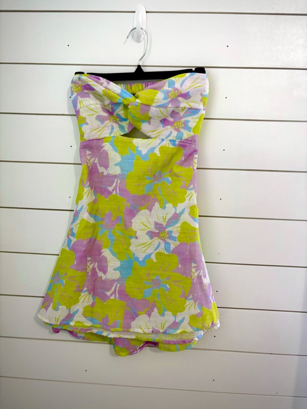 Strapless Floral Mini Dress in Lime & Lavender